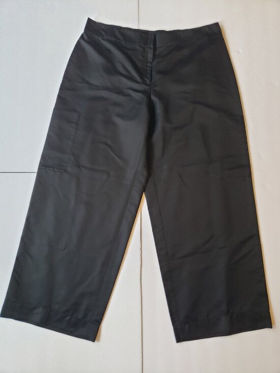 Eileen Fisher Pants - Eileen Fisher Silk Satin Wide Leg Lightweight Cropped Black Cargo Pants